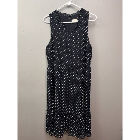 Loft Dress Womens size 12 Chiffon Swiss Dot Ruffle Blue Polka Dot Career Church - Picture 1 of 9